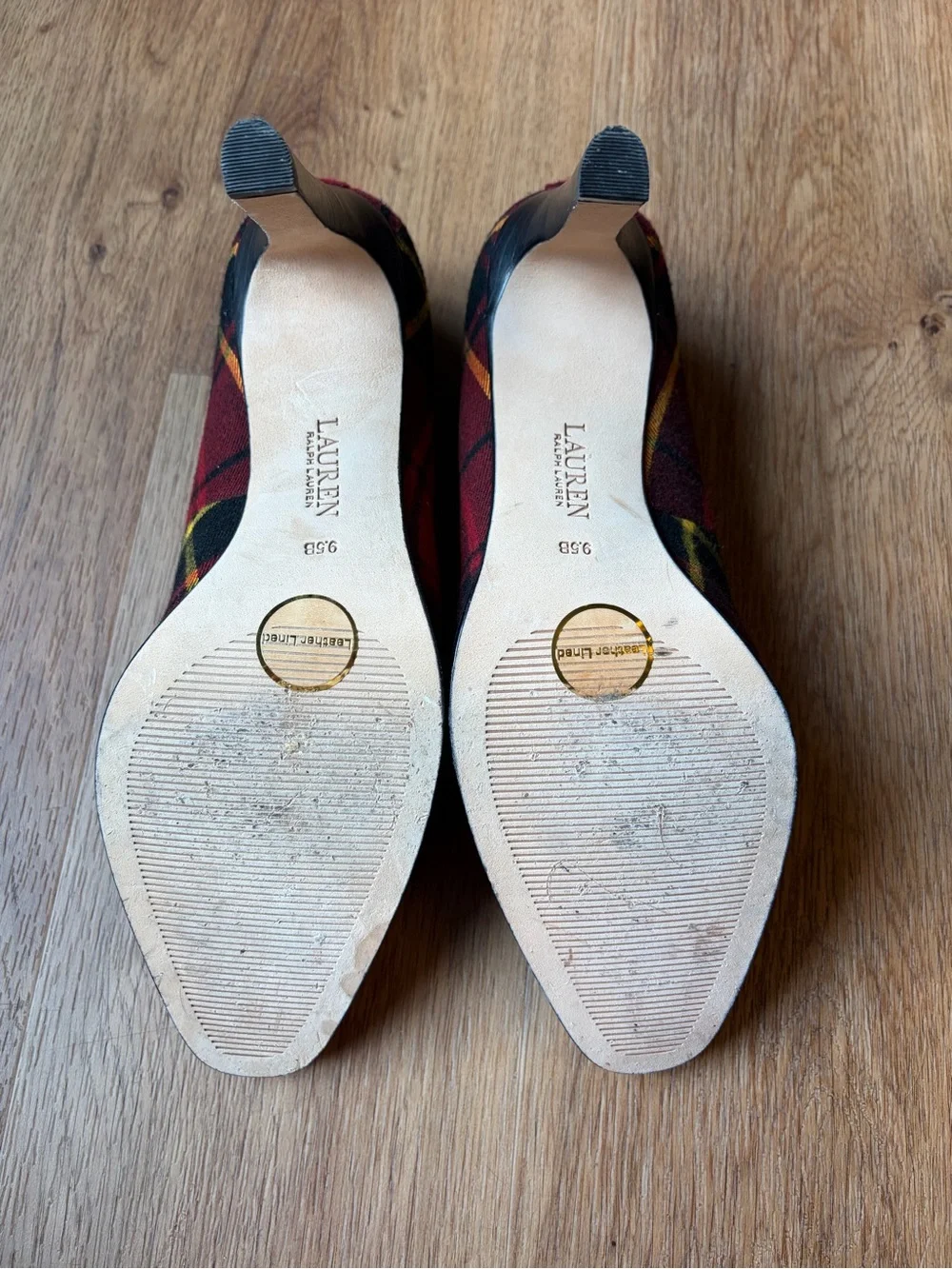 Lauren Ralph Lauren Corah Embroidered Logo Plaid Pumps Tartan Heels Size 9.5B